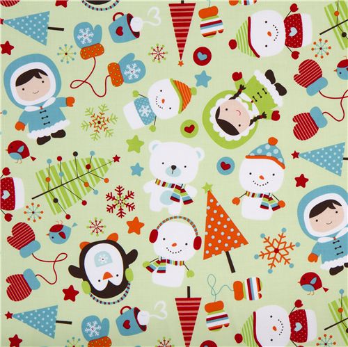 green Riley Blake Christmas fabric penguin snowman 2
