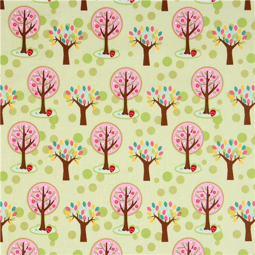 green Riley Blake fabric pink trees strawberry 2