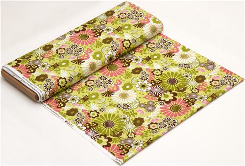 green Riley Blake fabric with pink & brown flowers 3