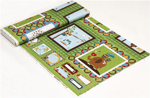 green Riley Blake panel fabric kawaii owls 3