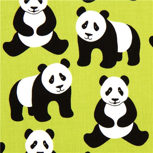 green Robert Kaufman fabric Menagerie with panda bears 1