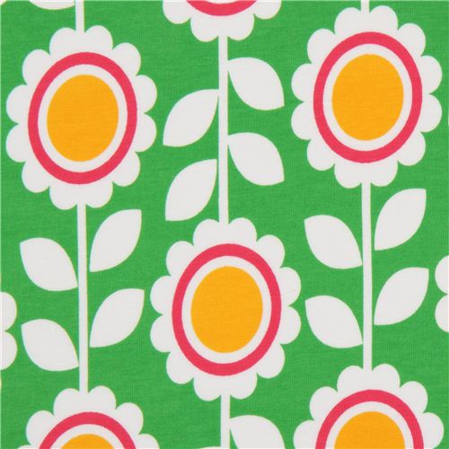 Tissu jersey Robert Kaufman vert à fleurs, modèle Laguna Tissu