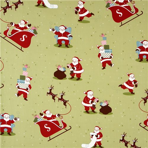 green Santa Claus fabric reindeer Realizzato da Robert Kaufman 2