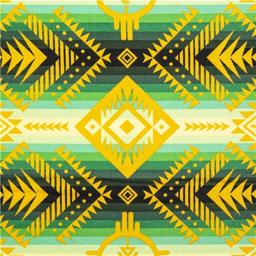 Tissu motif géométrique serape bandes vertes et jaunes inspirées du tissu Tucson Tissu