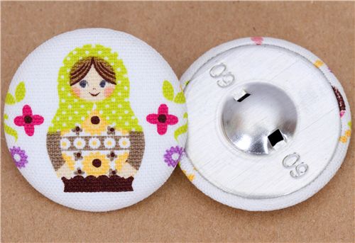 green babushka fabric button white button Japan 2