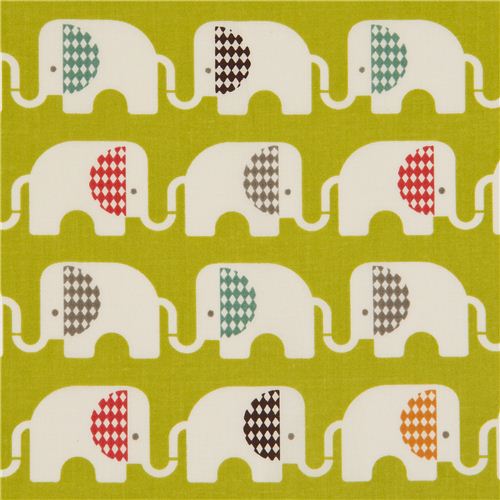 green birch elephant organic fabric Ele Train Fabric