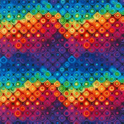 Tissu Timeless Treasures multicolore avec des carrs bleus, violets, verts Tissu