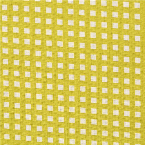 Olive Green Checkered Grid Squares Fabric