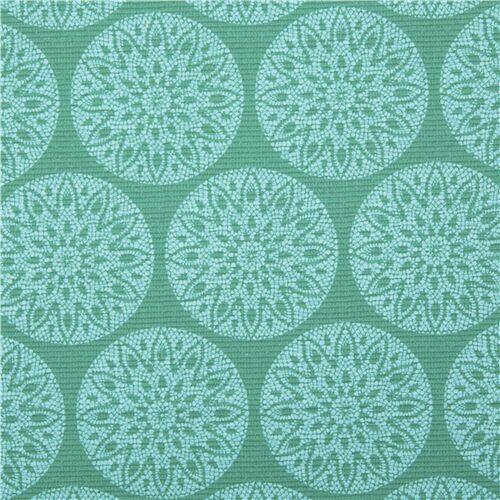 Tela algodón verde diseño floral tejido artesanal círculo mandala medallón Tela
