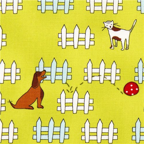 green designer fabric with dog cat fence ball 1
