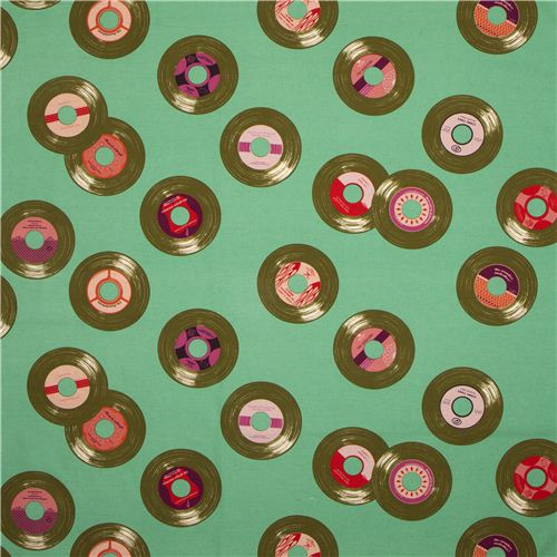 mint green disk record retro fabric de Kokka de Japn2