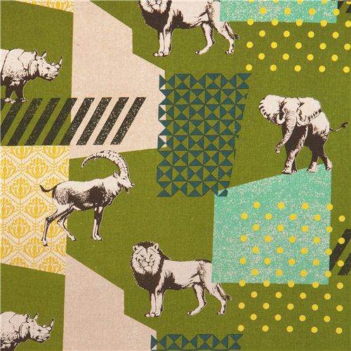 green echino zon canvas fabric pattern safari animals from Japan Fabric