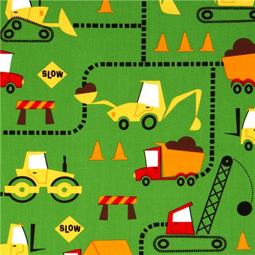 green excavator fabric construction site de Robert Kaufman 1