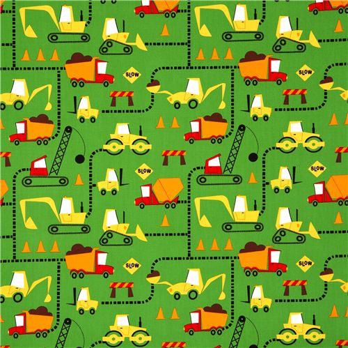 green excavator fabric construction site de Robert Kaufman 2