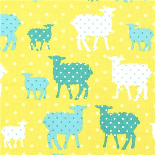 green fabric sheep dots Robert Kaufman kawaii 1