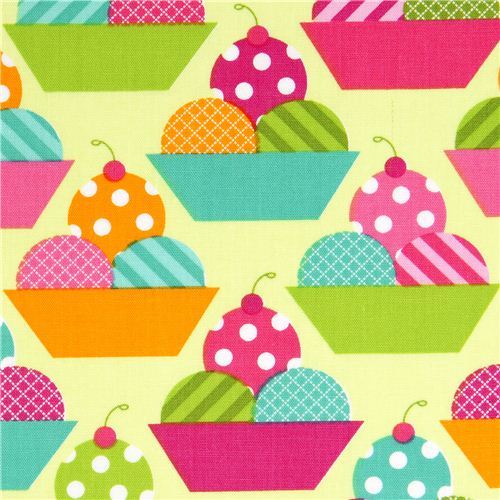 green fabric with ice cream cups by Robert Kaufman 1
