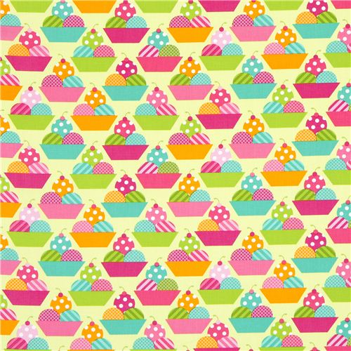 green fabric with ice cream cups by Robert Kaufman 2