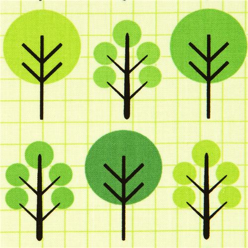 green fabric with trees and grid pattern Robert Kaufman USA 1