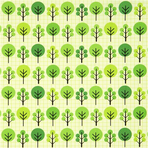 green fabric with trees and grid pattern Robert Kaufman USA 2