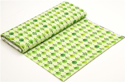 green fabric with trees and grid pattern Robert Kaufman USA 3