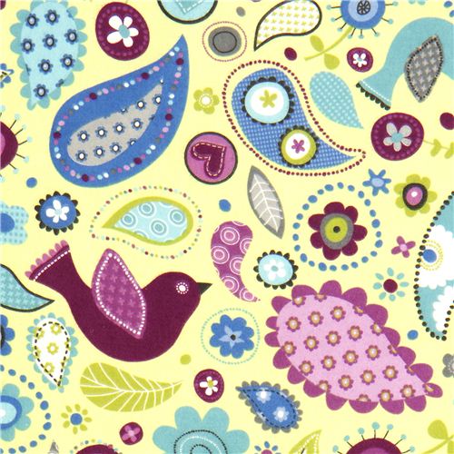 green flannel fabric birds paisley by Robert Kaufman 1