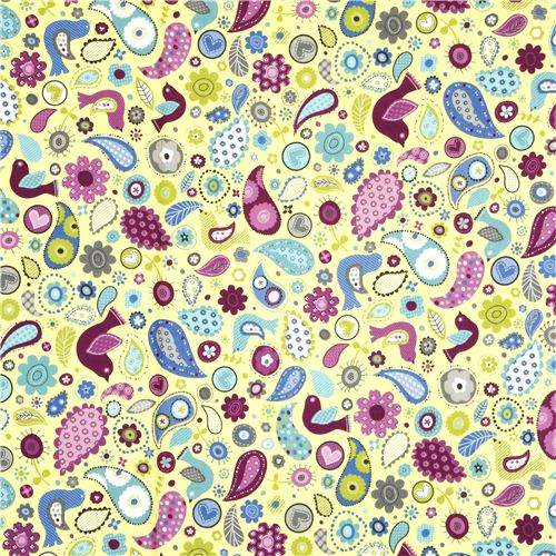 green flannel fabric birds paisley by Robert Kaufman 2