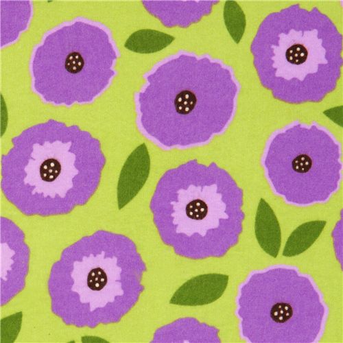 green flannel fabric purple flowers by Robert Kaufman Fabric