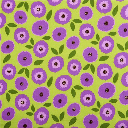 green flannel fabric purple flowers by Robert Kaufman 2