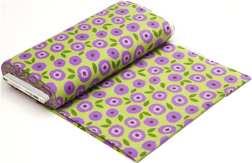 green flannel fabric purple flowers by Robert Kaufman 3