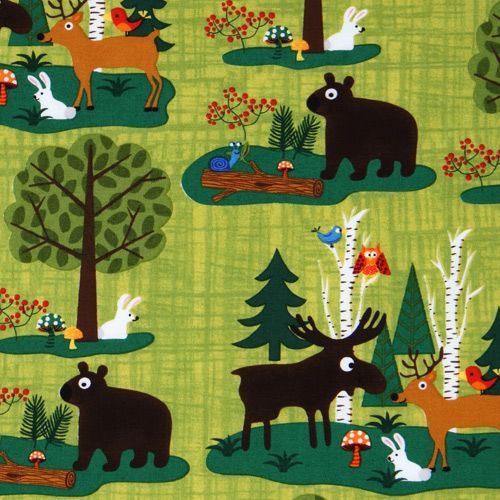green forest friends fabric Woodland Friends USA design Tela