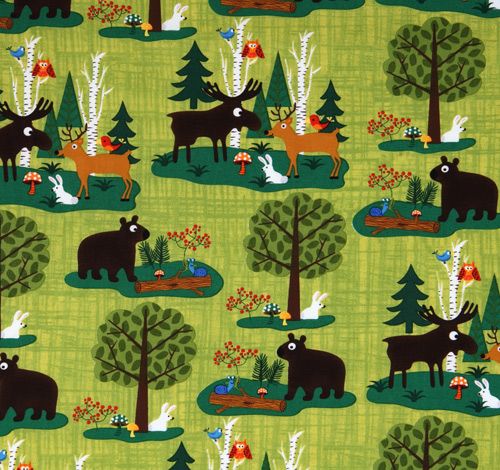 green forest friends fabric Woodland Friends USA design 2