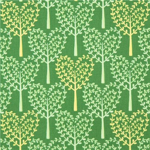 Tissu vert avec des arbres en forme de coeur par Michael Miller USA Tissu