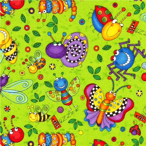 green insect bugs flannel fabric by Timeless Treasures USA 1