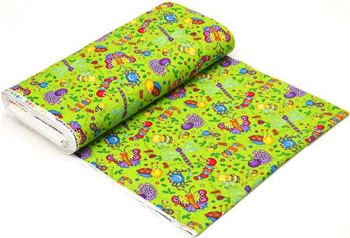 green insect bugs flannel fabric by Timeless Treasures USA 3