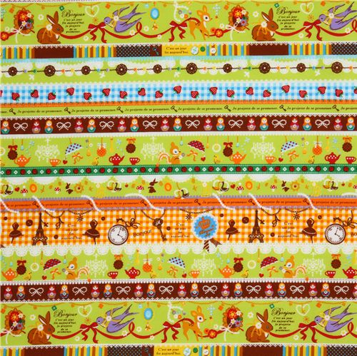 green kawaii fabric Bambi squirrel Eiffel Tower Japan 2