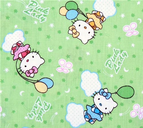 grüner kawaii Stoff Hello Kitty und Luftballons 1