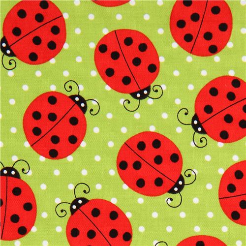 green ladybird fabric with dots by Robert Kaufman Fabric