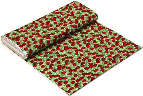 Rimanenza di (47 x 112 cm) - tessuto verde di design con coccinelle rosse margherite 4