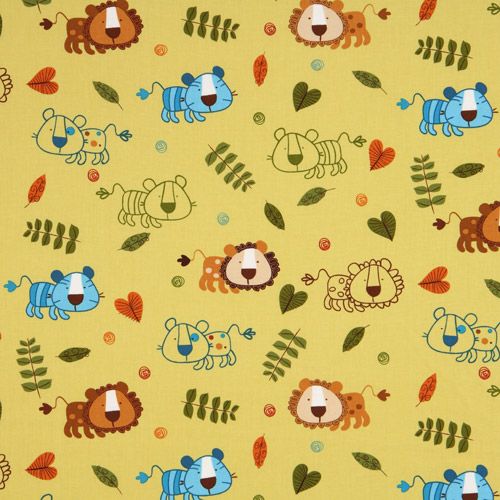 green lions fabric with leaves Robert Kaufman 2