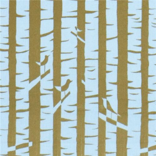 Tissu bio Birches vert avec des troncs de bouleaux, Monaluna Tissu