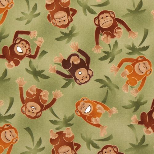 green monkeys fabric with palm trees Robert Kaufman 1