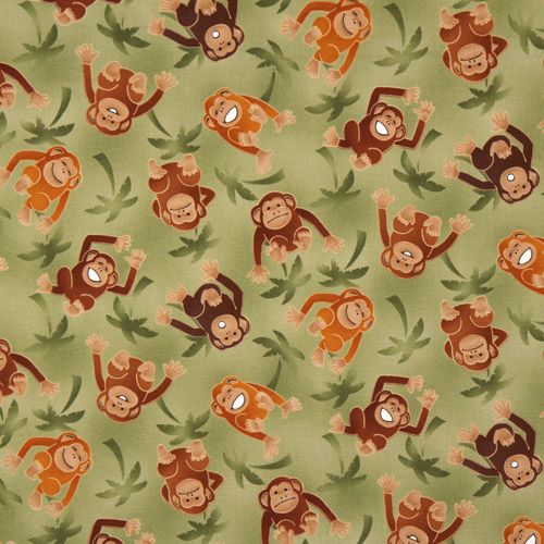 green monkeys fabric with palm trees Robert Kaufman 2