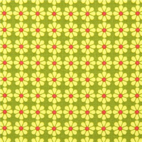 green organic fabric with flowers by Robert Kaufman 2