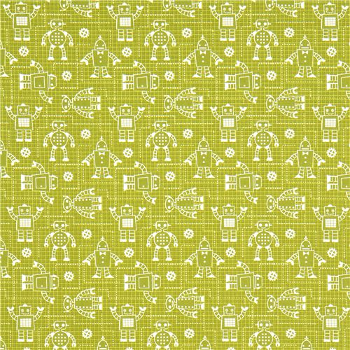 green organic fabric with robots de Robert Kaufman 2