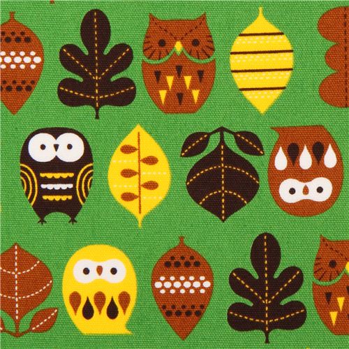 green owl oxford fabric by Cosmo from Japan Fabric