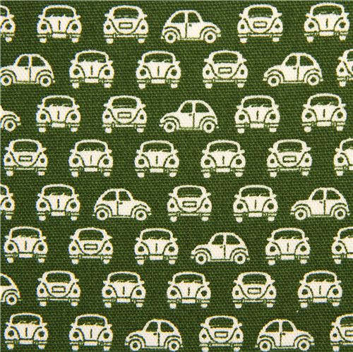 green oxford fabric with white cars from Japan 2