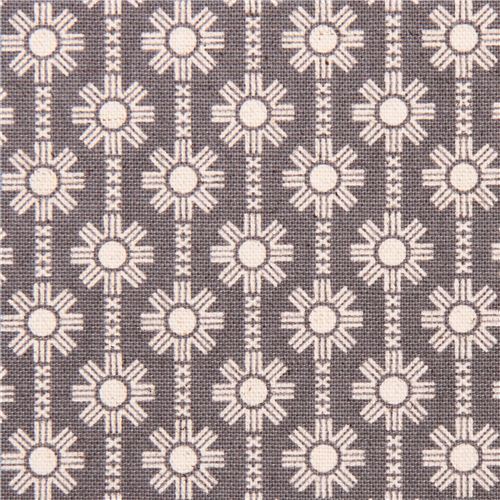 grey Daisy Chain flower Canvas fabric Framework Kokka Fabric