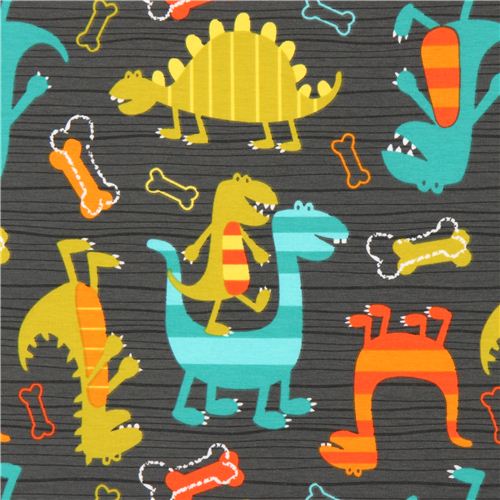 grauer Michael Miller Stoff Dino Dudes süße Dinosaurier Stoff
