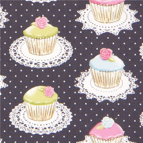 grey Michael Miller fabric with cupcakes dots 1