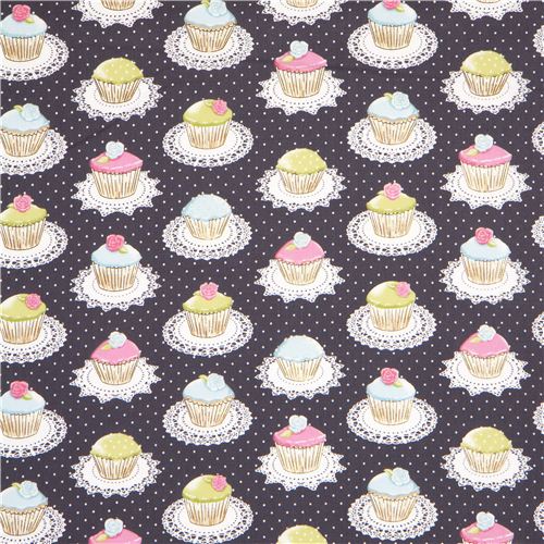 grey Michael Miller fabric with cupcakes dots 2